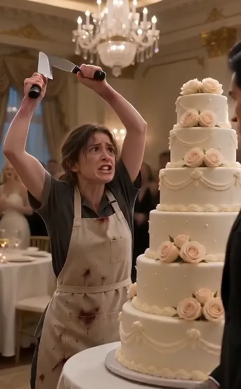 THE MAFIA BOSS WATCHED HIS MAID HACK THROUGH THE CAKE'S TOP TIER, BUT WHEN A BLACK DEVICE FELL OUT, HIS BRIDE SUDDENLY STEPPED BACKWARD.