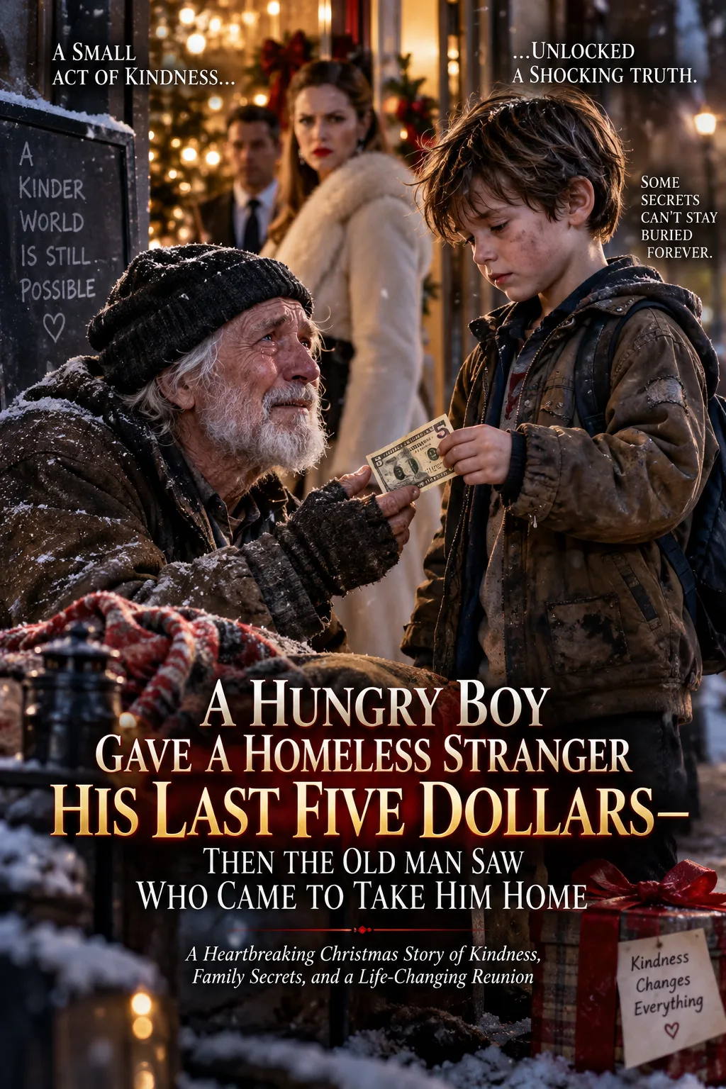 A HUNGRY BOY GAVE A HOMELESS STRANGER HIS LAST FIVE DOLLARS—THEN THE OLD MAN SAW WHO CAME TO TAKE HIM HOME