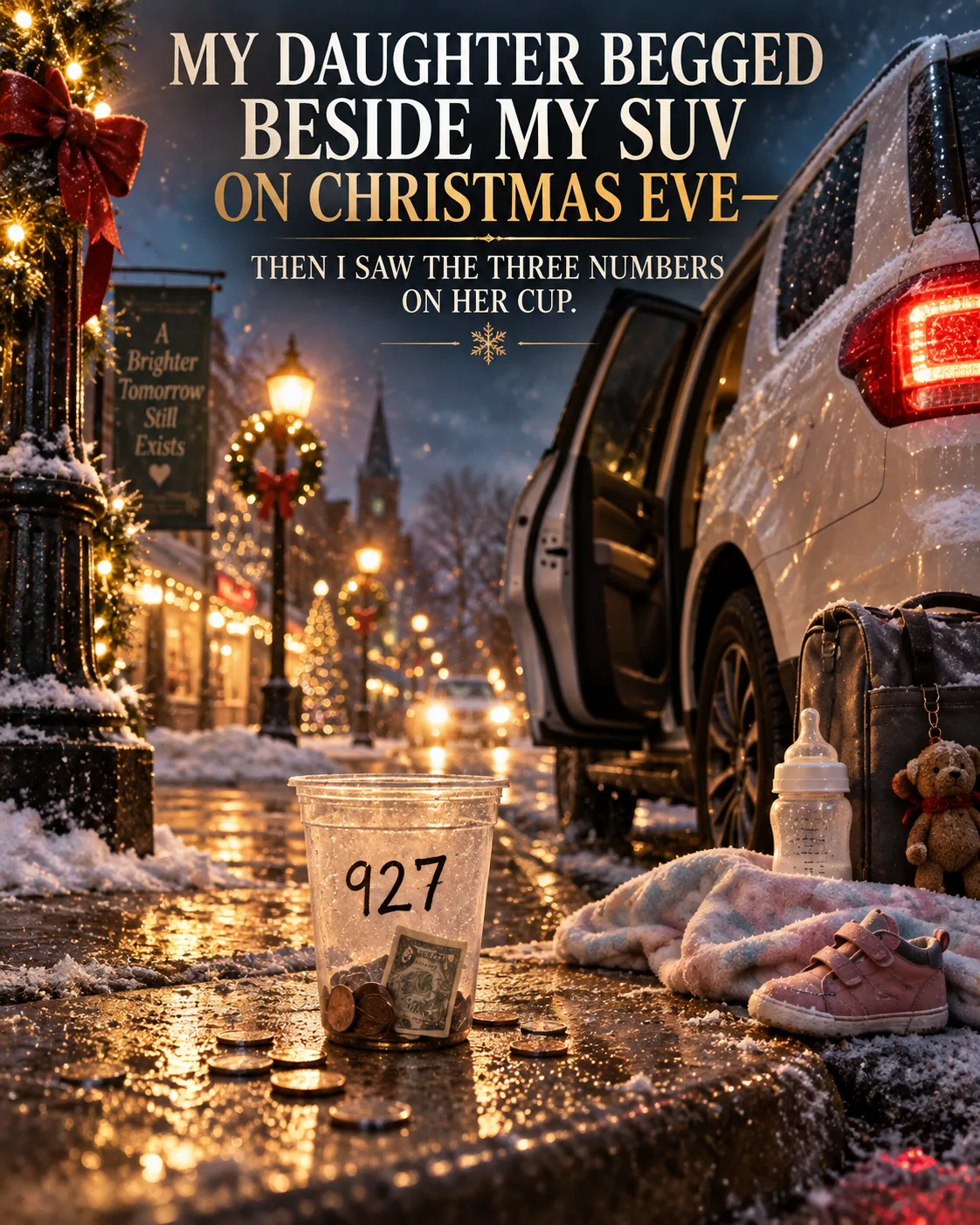 MY DAUGHTER BEGGED BESIDE MY SUV ON CHRISTMAS EVE—THEN I SAW THE THREE NUMBERS ON HER CUP