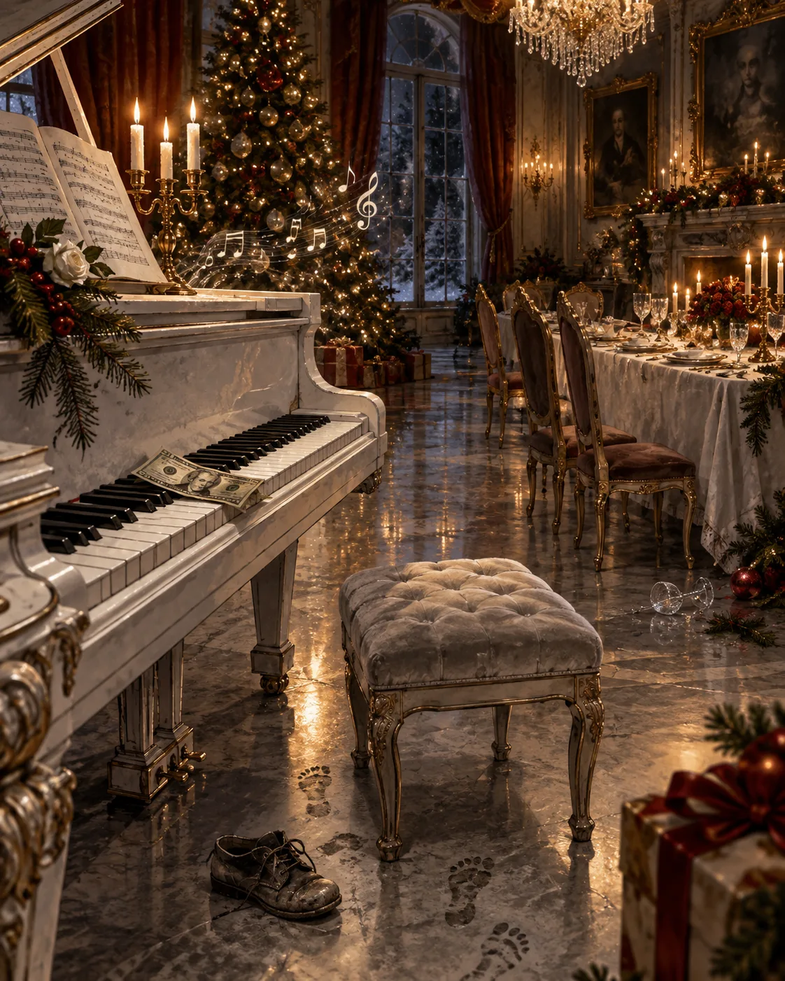 THE BOY THEY MADE PLAY FOR HIS CHRISTMAS DINNER—THEN FOUR NOTES EXPOSED THE MILLIONAIRE'S BIGGEST LIE