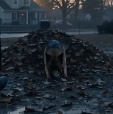 THE DOG FOUND HER BENEATH THE LEAVES—THEN SHE POINTED AT THE MAN LEADING THE SEARCH