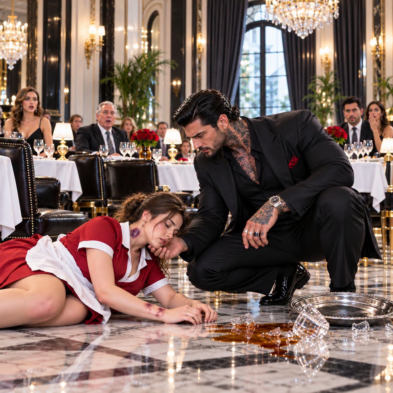 THE MAFIA BOSS SAW A WAITER SLAM HER TO THE MARBLE FLOOR—THEN HE SAW HER BIRTHMARK AND WHISPERED, “MY SISTER”