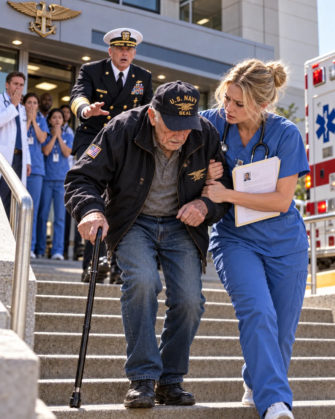 I MISSED MY LAST NURSING INTERVIEW TO SAVE AN OLD NAVY SEAL—THEN THE ADMIRAL STEPPED FORWARD AND CALLED HIM DAD