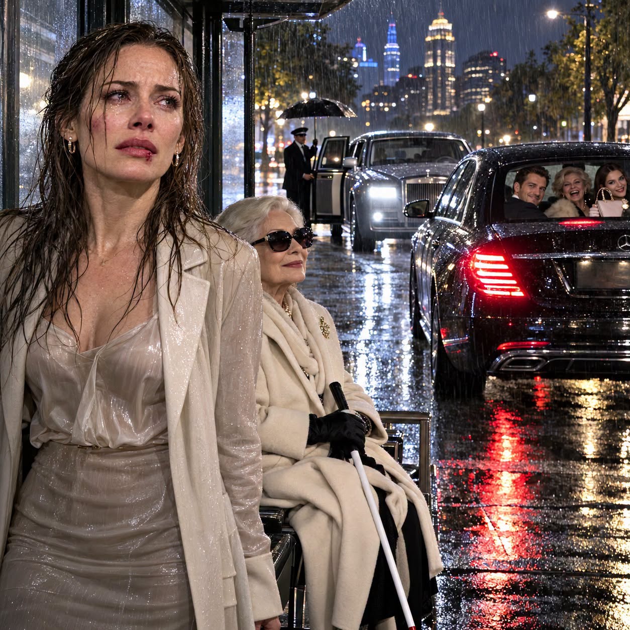 MY HUSBAND LEFT ME BLEEDING AT A BUS STOP—THEN THE BLIND BILLIONAIRE BESIDE ME TORE HIS EMPIRE APART