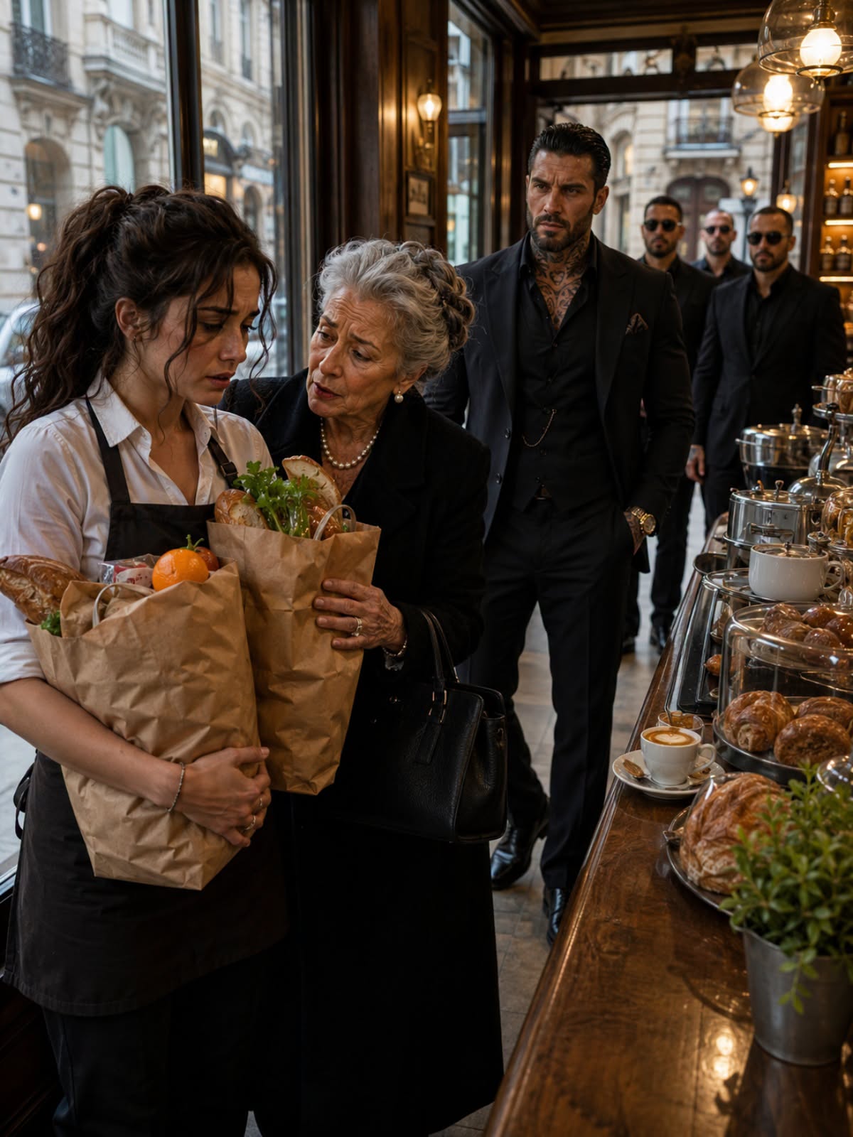 SHE HELPED A POOR, ELDERLY WOMAN AT HER CAFÉ—THE NEXT MORNING, FOUR BODYGUARDS CAME LOOKING FOR HER