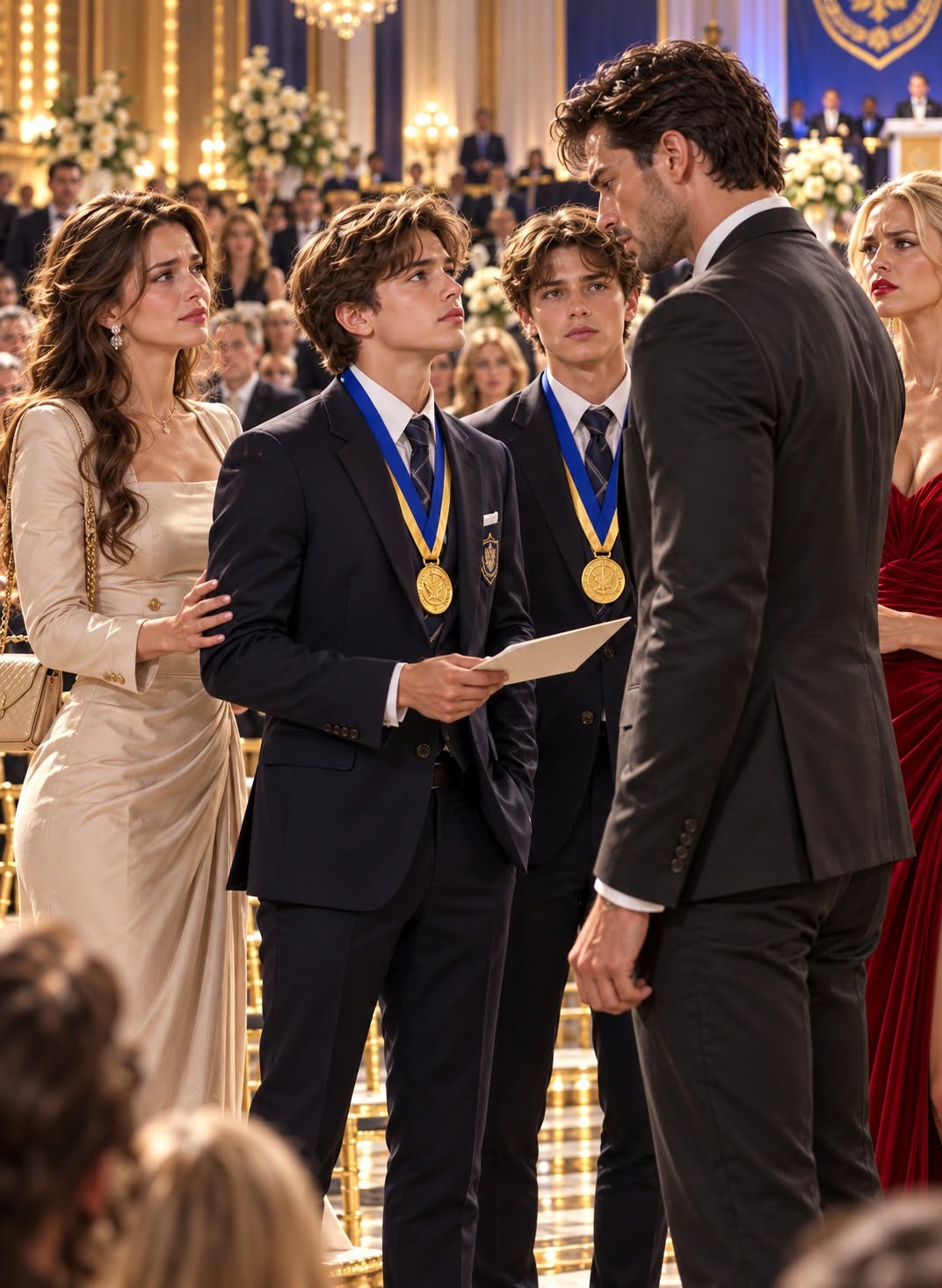 Thirteen years after my ex-husband walked away from me and our twin boys, I found him standing beside his mistress and their son at a statewide academic competition. His first reaction was anger—“How dare you come here?”—but a few hours later, both of my sons walked onto the stage wearing gold medals, and the man who had ignored them for thirteen years finally realized exactly who they were.
