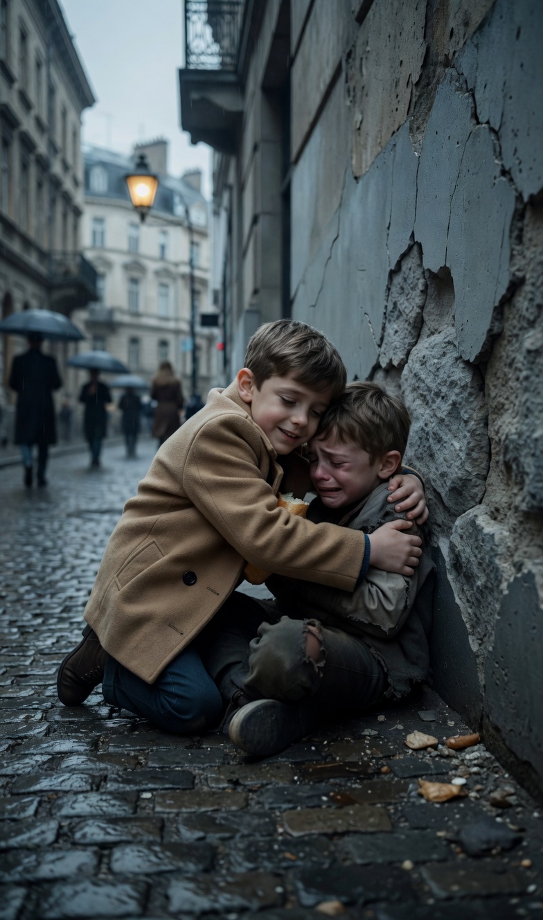 A Wealthy Boy Embraces a Homeless Child, and a Single Word Transforms the Situation