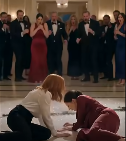 THE MAID SHOVED A PREGNANT WOMAN TO THE MARBLE FLOOR ONE SECOND BEFORE A MASSIVE CHANDELIER CRASHED WHERE SHE HAD BEEN STANDING. HER HUSBAND POINTED AT THE MAID AND SCREAMED, “YOU PUSHED MY WIFE.” THEN WIRE CUTTERS FELL FROM HIS TUXEDO, AND THE SILVER LOCKET BENEATH THE MAID’S UNIFORM EXPOSED A SECRET HE HAD BEEN TRYING TO BURY SINCE BEFORE THE WEDDING.