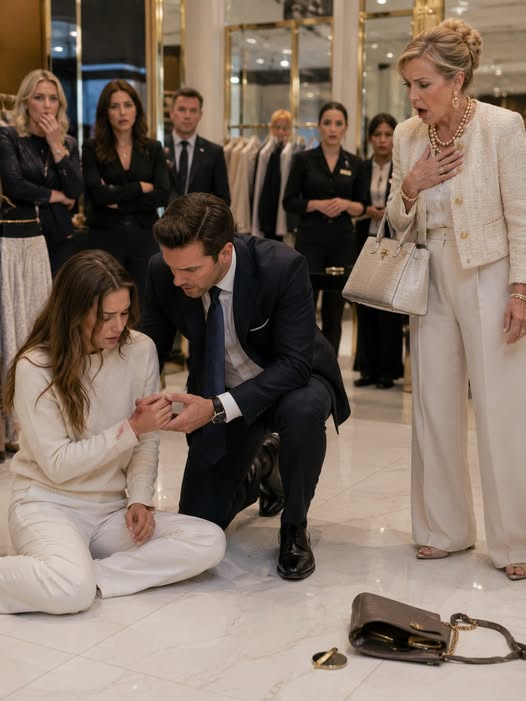 THE SOCIALITE SHOVED ME TO THE MARBLE FLOOR AND CALLED ME TRASH WHILE THE ENTIRE BOUTIQUE WATCHED. THEN MY HUSBAND WALKED IN, FOUND MY STOLEN BRACELET INSIDE HER HANDBAG, AND DISCOVERED THE ATTACK WAS PART OF A PLAN TO STEAL HIS BILLION DOLLAR COMPANY.