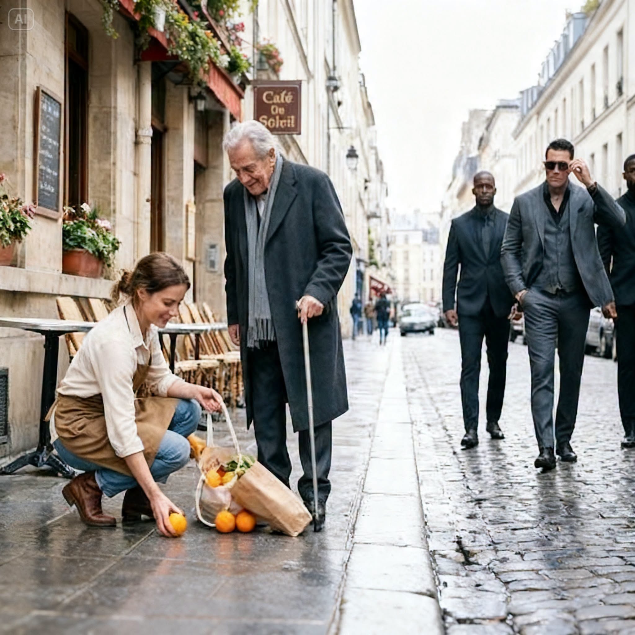I Carried an Old Man’s Groceries Through Freezing Rain. The Next Morning, Four Bodyguards Locked My Café Door, and Their Mafia Boss Set the Same Dented Tin of Olive Oil on My Counter.