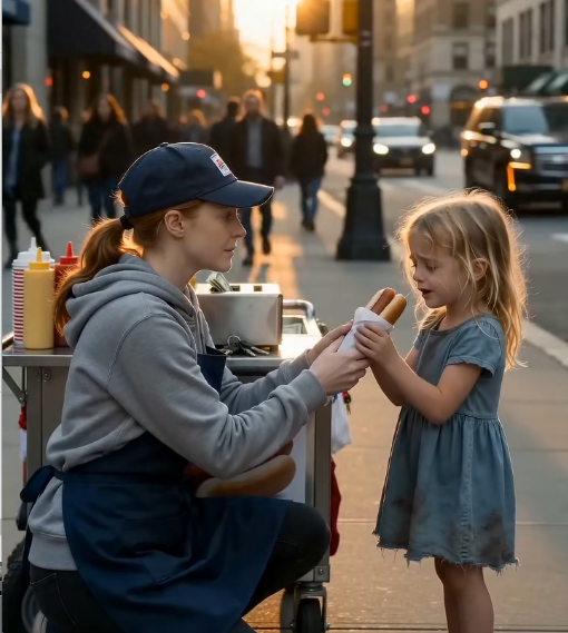 My Boss Snatched a Hotdog From a Starving Seven Year Old and Said Charity Would Come Out of My Paycheck. Then a Black Sedan Stopped Across the Street, and the Girl Whispered, “Grandma.”