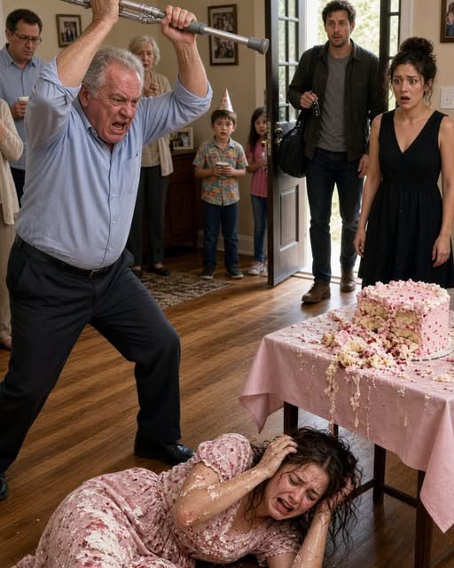 MY SISTER IN LAW SHOVED ME INTO MY NEPHEW’S BIRTHDAY CAKE, THEN MY OWN FATHER BEAT ME WITH MY CRUTCH AND ORDERED ME TO APOLOGIZE, BUT WHEN MY BROTHER WALKED IN, HIS EIGHT YEAR OLD SON HELD UP A TABLET AND SAID, “DAD, PLAY THE VIDEO FROM BEFORE AUNT CLAIRE GOT HERE.”