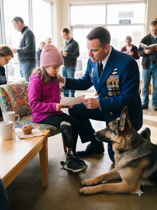 THE NINE YEAR OLD GIRL WITH A PROSTHETIC LEG ASKED EVERY TABLE IN THE CROWDED CAFÉ IF SHE COULD SIT DOWN, BUT WHEN I SAW THE BRUISES UNDER HER SLEEVE AND THE OLD MARINE PHOTOGRAPH INSIDE HER ENVELOPE, I REALIZED SHE HAD NOT COME LOOKING FOR A CHAIR. SHE HAD COME LOOKING FOR THE ONE MAN HER MOTHER SAID MIGHT KEEP HER SAFE