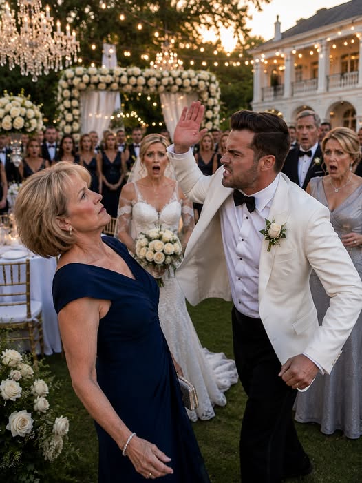 MY SON IN LAW SLAPPED ME AT MY DAUGHTER’S WEDDING AND DEMANDED THE KEYS TO MY FAMILY FARM, BUT WHEN I MADE ONE PHONE CALL, THREE BLACK SUVS CAME THROUGH THE GATES AND HIS MOTHER STOPPED SMILING