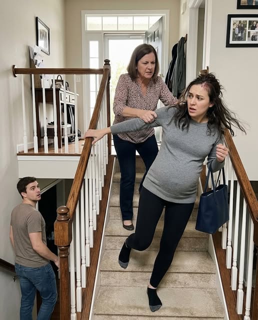 MY MOTHER IN LAW SHOVED ME BACKWARD ON THE STAIRS WHILE I WAS EIGHT MONTHS PREGNANT BECAUSE I TRIED TO LEAVE AFTER DISCOVERING MY HUSBAND’S AFFAIR. THEN SHE STARTED WIPING THE RAILING AND SAID, “PREGNANT WOMEN FALL.” I STOPPED ASKING FOR HELP WHEN MY RECORDER PLAYED A CONVERSATION I WAS NEVER SUPPOSED TO HEAR: “IF CLAIRE LEAVES BEFORE THE BABY IS BORN, THE INHERITANCE CLAUSE CHANGES.”