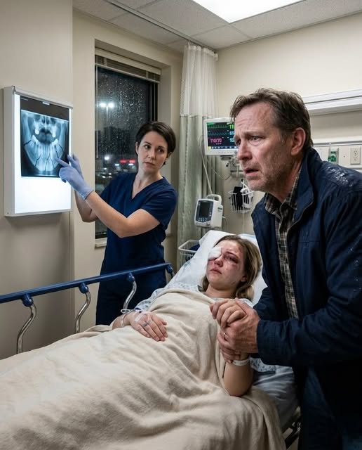THE ER DOCTOR SAID MY DAUGHTER’S JAW WAS BROKEN IN SIX PLACES, BUT WHEN SHE POINTED AT HER BLUE HOODIE, EVERYONE IN THE ROOM STOPPED MOVING