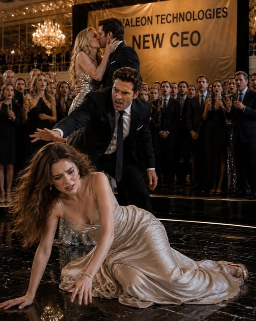 MY HUSBAND SHOVED ME OFF THE STAGE AT HIS CEO CEREMONY AFTER HIS SECRETARY KISSED HIM, BUT ONE TEXT MADE THE CHAIRMAN WALK STRAIGHT TOWARD THE MICROPHONE