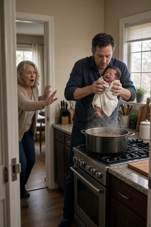 I Found My Newborn Granddaughter Dangling Over a Boiling Soup Pot—Then a Tiny Key Slid Out From Under the Fridge and Changed What I Thought I Knew About My Daughter’s New Husband