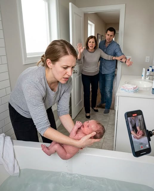OUR NANNY PULLED MY NEWBORN DAUGHTER OUT OF THE BATHTUB AFTER FINDING HER ALONE IN THE WATER. MY MOTHER IN LAW CALLED HER A LIAR, AND MY HUSBAND TRIED TO SEND EVERYONE DOWNSTAIRS. THEN GRACE POINTED TO THE PHONE BESIDE THE SINK AND WHISPERED, “CLAIRE… IT WAS RECORDING BEFORE I EVEN WALKED IN.”