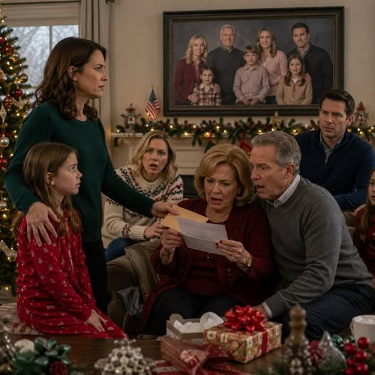 THEY EDITED MY NINE YEAR OLD DAUGHTER OUT OF THE FAMILY CHRISTMAS PORTRAIT AND TOLD HER, “THERE WASN’T ROOM FOR YOU ANYMORE.” I DIDN’T ARGUE. THE NEXT MORNING, I HANDED MY PARENTS ONE ENVELOPE AND SAID, “READ PAGE ONE.” THEN THE DOORBELL RANG, AND THE MAN FROM THE PHOTO STUDIO ASKED WHY SOMEONE HAD ORDERED A SECOND VERSION OF OUR FAMILY