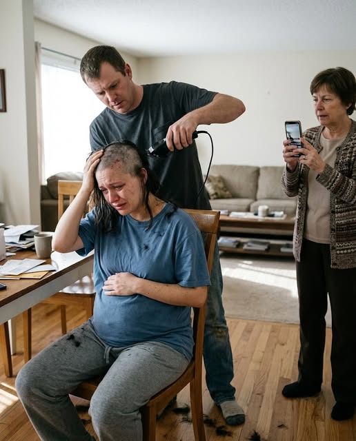 MY HUSBAND SHAVED MY HEAD WHILE I WAS SEVEN MONTHS PREGNANT AS HIS MOTHER LIVESTREAMED MY TEARS FOR A FAKE CANCER FUNDRAISER — THEN A NURSE COMMENTED, “I SAW HER PRENATAL CHART YESTERDAY. SHE DOES NOT HAVE CANCER.”