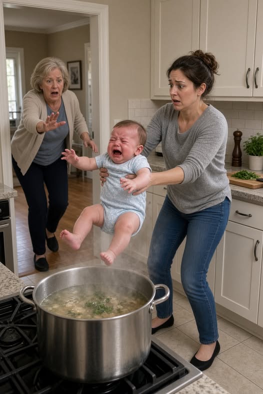 MY DAUGHTER-IN-LAW LOWERED MY 7-MONTH-OLD GRANDSON TOWARD A STEAMING STOCKPOT AND CALLED IT A “LESSON”—THEN HIS MISSING MEDICAL CARD SLID FROM BENEATH THE POT, AND MY SON RESTORED THE TEXT SHE THOUGHT SHE HAD DELETED