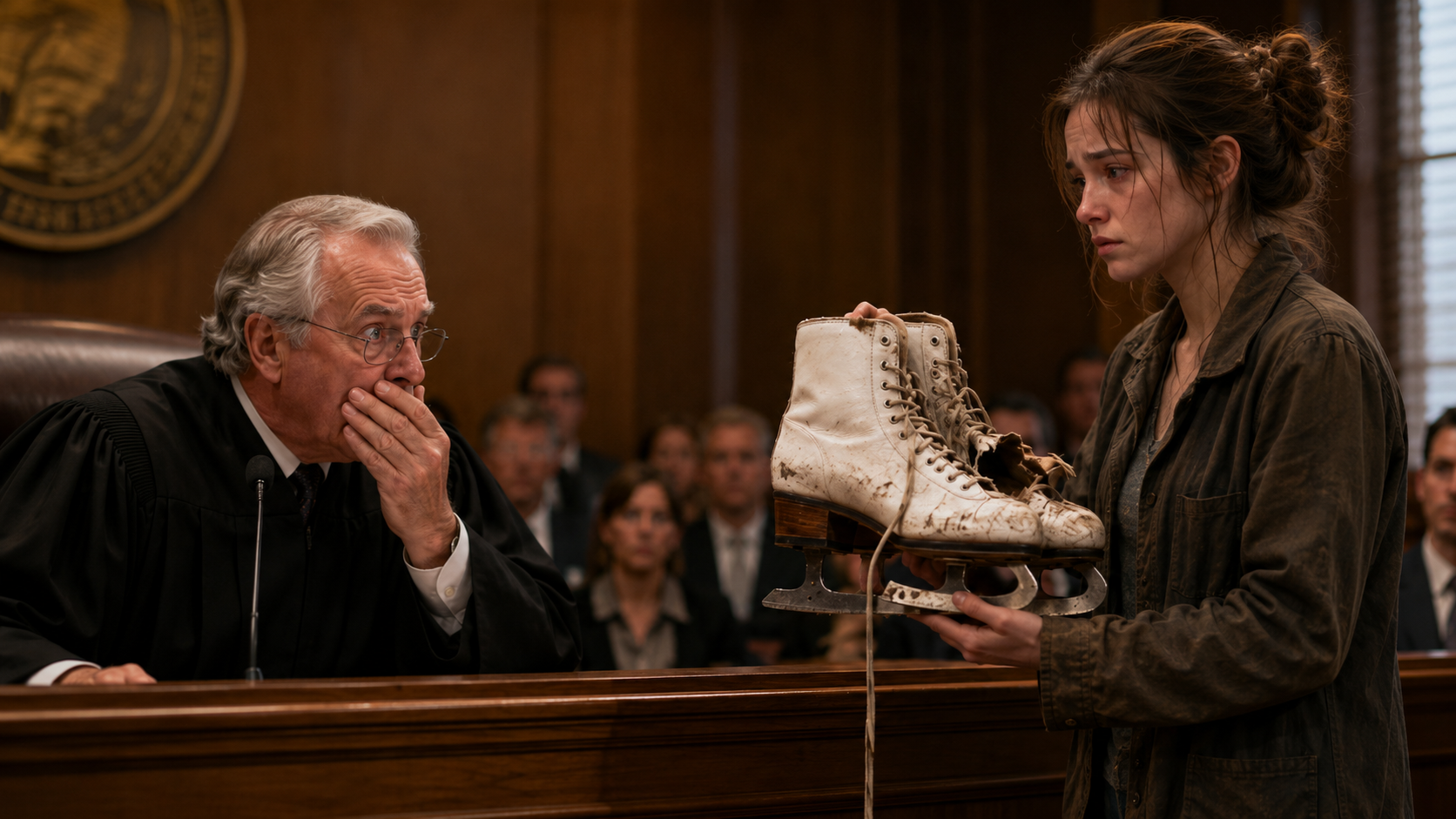 THE JUDGE TRIED TO REMOVE THE POOR GIRL—THEN HER BROKEN SKATES MADE HIM WHISPER A NAME BURIED FOR 30 YEARS