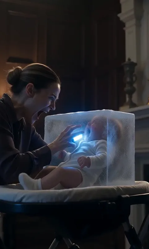 Six-month-old Emma was trapped inside a transparent block of ice, and the woman beside her was still holding the device that caused it.