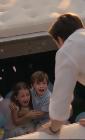 The gender reveal was supposed to end with pink or blue confetti, not two children falling through the floor.