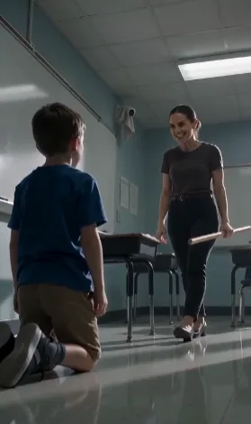 Mrs. Gable didn’t understand the footsteps in the hallway until she finally turned toward the camera.