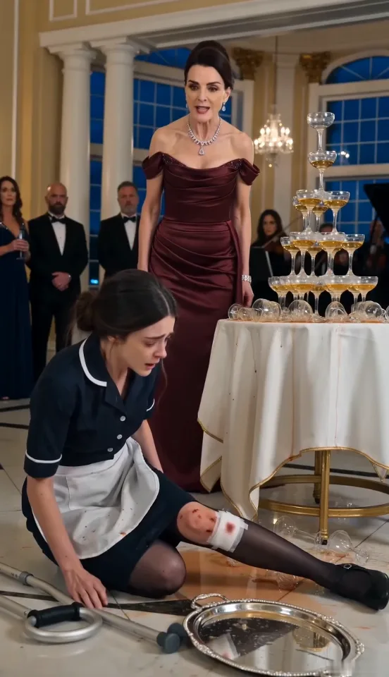 THE MAFIA BOSS HEARD HIS MAID APOLOGIZE FOR THE BROKEN CHAMPAGNE TOWER, BUT HER TREMBLING HANDS AND BLEEDING LEFT LEG MADE HIM QUESTION VANESSA.