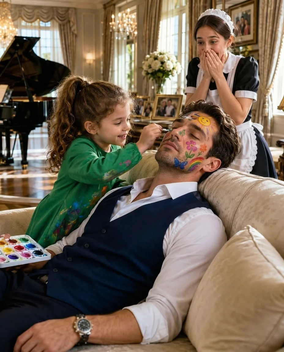 "A billionaire pretended to be asleep to test a little girl. What she painted on his face broke him completely."