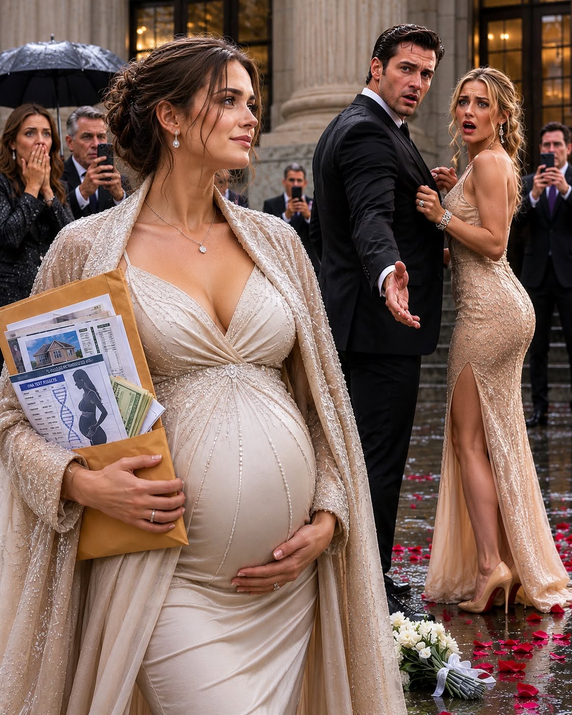 "She Stood Outside the Courthouse 8 Months Pregnant—Holding the Secret That Would Destroy Her Ex-Husband’s New Life."