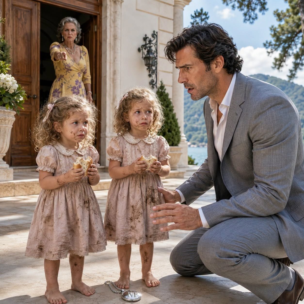 A Wealthy Tycoon Found Two Barefoot Twins on the Porch of His Late Wife’s Country House—Until His Mother’s Cruelty and a Hidden Silver Medallion Inside a Piece of Bread Exposed an Unimaginable Family Betrayal