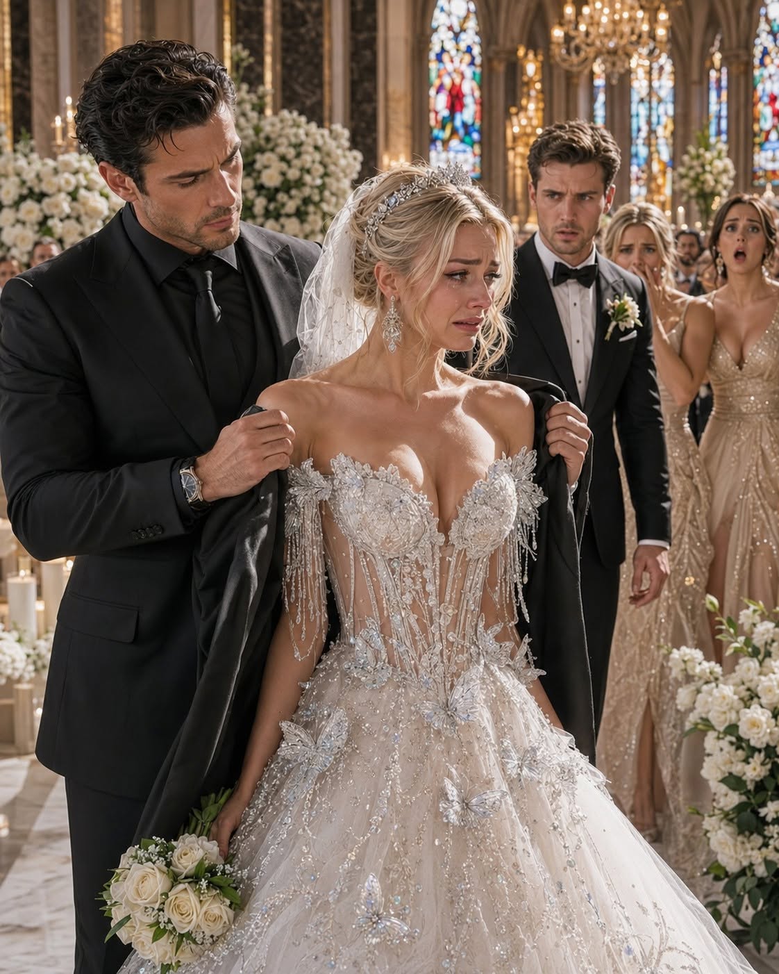Someone Deliberately Sliced Open My Wedding Dress Before The March Had Even Faded. Then Manhattan’s Most Feared Mafia Boss Stepped Forward And Dropped A Single Question That Silenced The Entire Cathedral.
