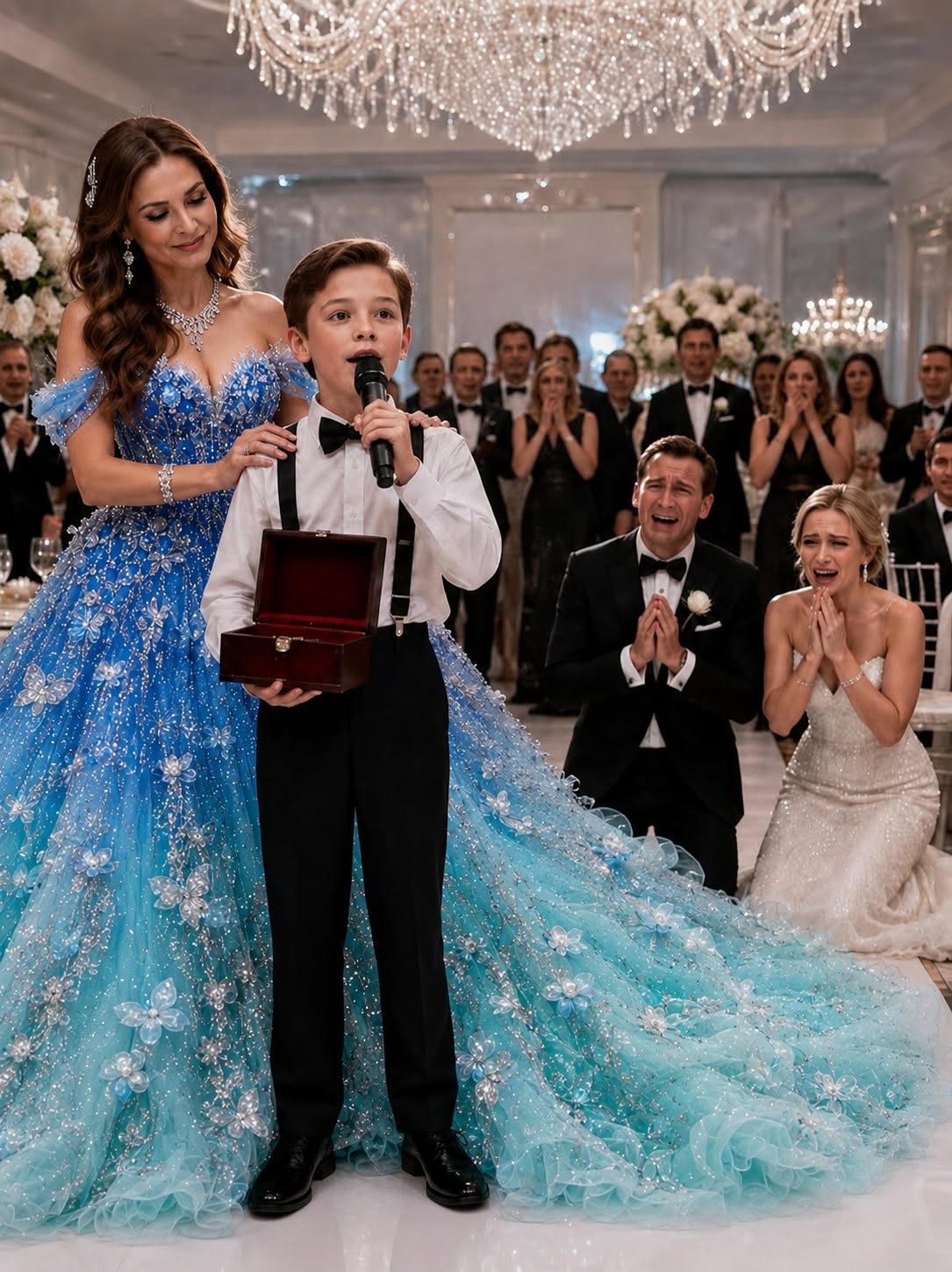 My Ex Invited Us to His Wedding Just to Humiliate Us in Front of Everyone—Until Our Ten-Year-Old Son Walked Up to the Mic, Handed Him a Wrapped Box, and Let Out a Single Scream That Stopped the Room