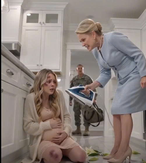 My mother-in-law held a smoking-hot iron just inches from my eight-month pregnant stomach. “Sign over custody, or both of you get burned,” she sneered, laughing as she tossed a forged military casualty notice about my husband’s death onto the kitchen table.
