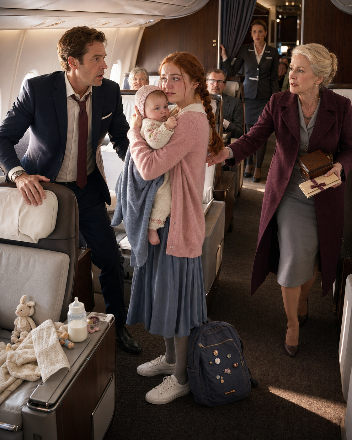 A Wealthy Widower’s Baby Cried for Three Straight Hours on an Overnight Flight—Until a 16-Year-Old Girl From Economy Held Her and Hummed the One Lullaby Only His Late Wife Had Known. When the Girl Revealed Her Last Name, an Older Woman Rushed Forward With a Worn Music Box and a Sealed Envelope—Then His Mother Called With a Warning That Exposed Why They Had Been Kept Apart for Seventeen Years…