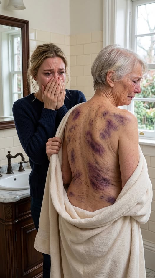 I came home to visit my elderly mother, but when I offered to bathe her, she recoiled in terror. “Please… don’t take off my coat,” she whispered, trembling. The moment I gently removed it, dark bruises and rope marks covered her fragile body. Then she confessed what my brother and sister-in-law had been doing behind locked doors. I said nothing—I simply reached for my phone and made one call they would never forget…