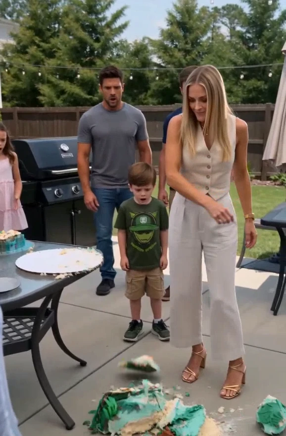 During my son Oliver’s seventh birthday barbecue, my sister-in-law deliberately knocked his jungle-themed cake onto the patio, looked straight into my eyes, and smiled.