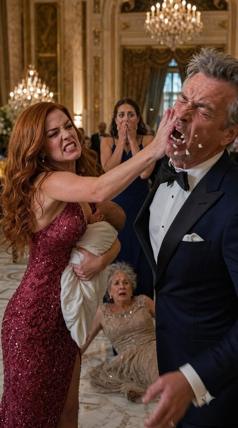 During our son’s christening, my husband forced my mother onto the stage to serve drinks to his boss, slapped a silver tray into her forehead when she stumbled, and announced our divorce into the microphone. As my injured mother lay bleeding on the ballroom floor before 400 guests, I quietly canceled every dollar funding his company, slapped him across the face, and smiled. They had just humiliated the one person I would destroy everything to protect.