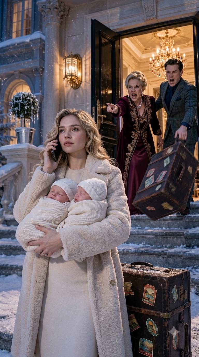 My husband shoved my 10-day-old twins and me into the freezing rain. “Get out!” his mother screamed. Beside him stoo