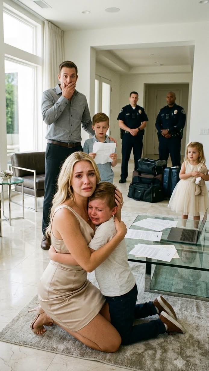 Returning from his 6-day beach getaway, my husband froze in our living room. “Why are cops here?” he snapped. I slammed a court summons down: “You abandoned my 8-year-old to starve for six days!” As the handcuffs clicked shut, I handed his horrified mother a secret email he sent his ex-wife. Reading just the first line, she let out a blood-curdling scream upon discovering…