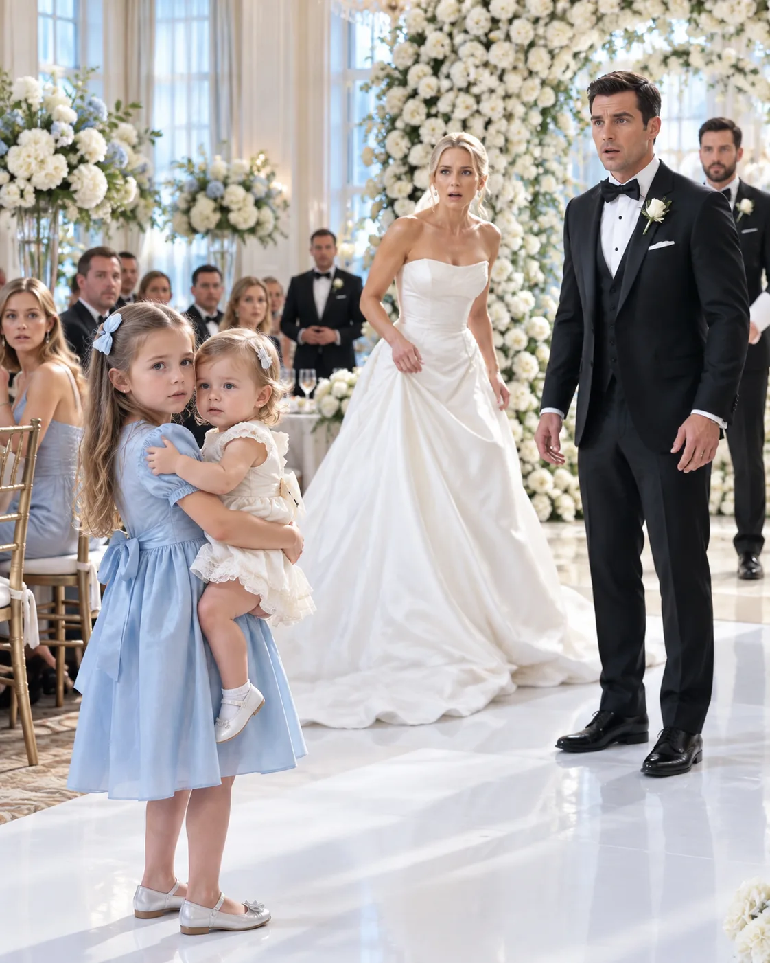 I Was Seconds Away From Saying “I Do” When a 12-Year-Old Girl Walked Into My Wedding Carrying Her 2-Year-Old Sister and Called Me “Dad.” Then She Looked at Me and Whispered, “Please Don’t Let Them Separate Us.” What She Pulled From Her Backpack Next Revealed a Secret That Had Been Hidden for 12 Years…