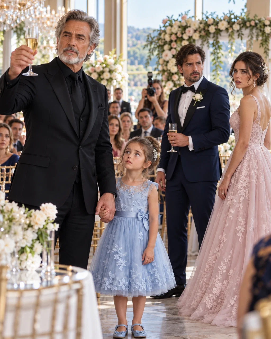 At my former son-in-law’s wedding, his new wife told my 5-year-old granddaughter, “You’re not the most important girl to your dad anymore. Stay out of our family photos.” I didn’t say anything. But during the reception, I raised my glass and made a toast. When I finished, the groom stopped smiling and slowly turned to his wife