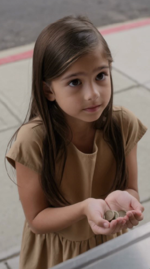 She was just a little girl with a few coins in her hand.