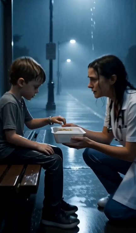 SHE HANDED A HOT MEAL TO A RAGGED BEGGAR BOY AT MIDNIGHT — THEN SAW THE BRACELET THAT PROVED HE WAS THE SON HIS OWN PARENTS HAD THROWN AWAY