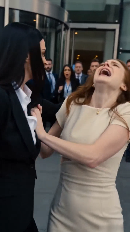 THE WIFE WHO KICKED HER HUSBAND DOWN AND RIPPED THE MISTRESS’S HAIR AT THE COMPANY GATE