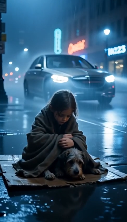 SHE USED HER OWN TINY BODY TO SHIELD A STRAY DOG FROM THE FREEZING RAIN — THE BILLIONAIRE WHO STOPPED HIS CAR AND REWROTE HER ENTIRE FUTURE