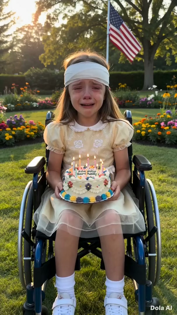 THE GIRL IN THE YELLOW DRESS WHO CRIED FOR A WISH BEHIND THE AMERICAN FLAG